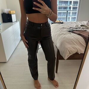 Aritzia Melina Brown Straight Leather Pants